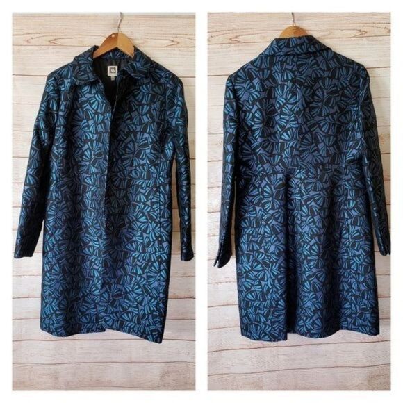 Anne Klein Snap Front Long Sleeve Coat Shell Print Lined Women's Size 6 - Picture 1 of 8